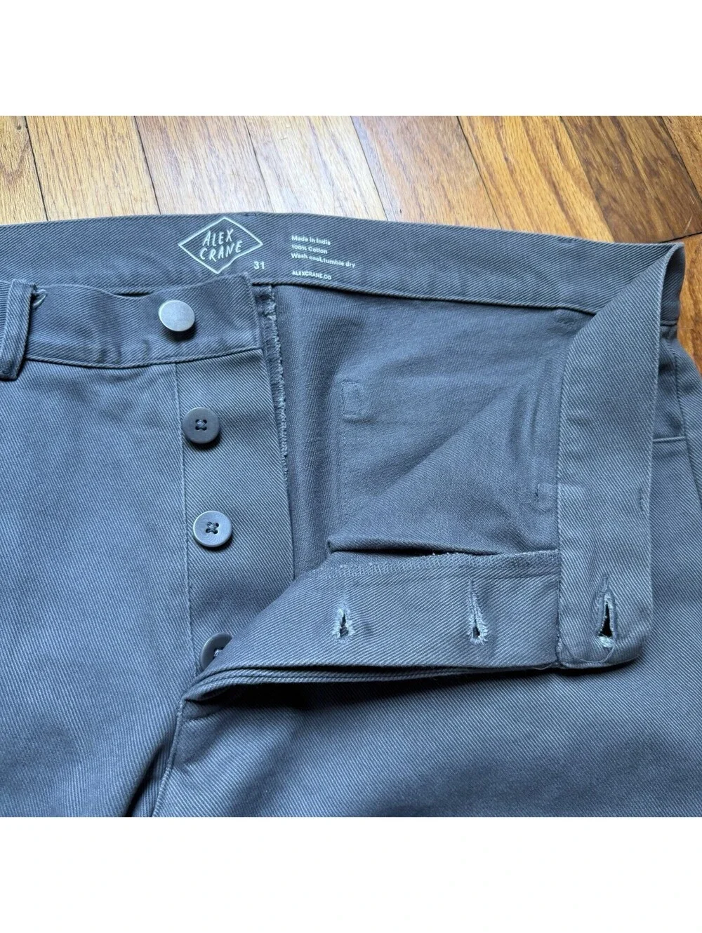 Alex Crane Cham Pants Mens 31 Grey 100% Cotton Twill Five Pocket Chino - Mint